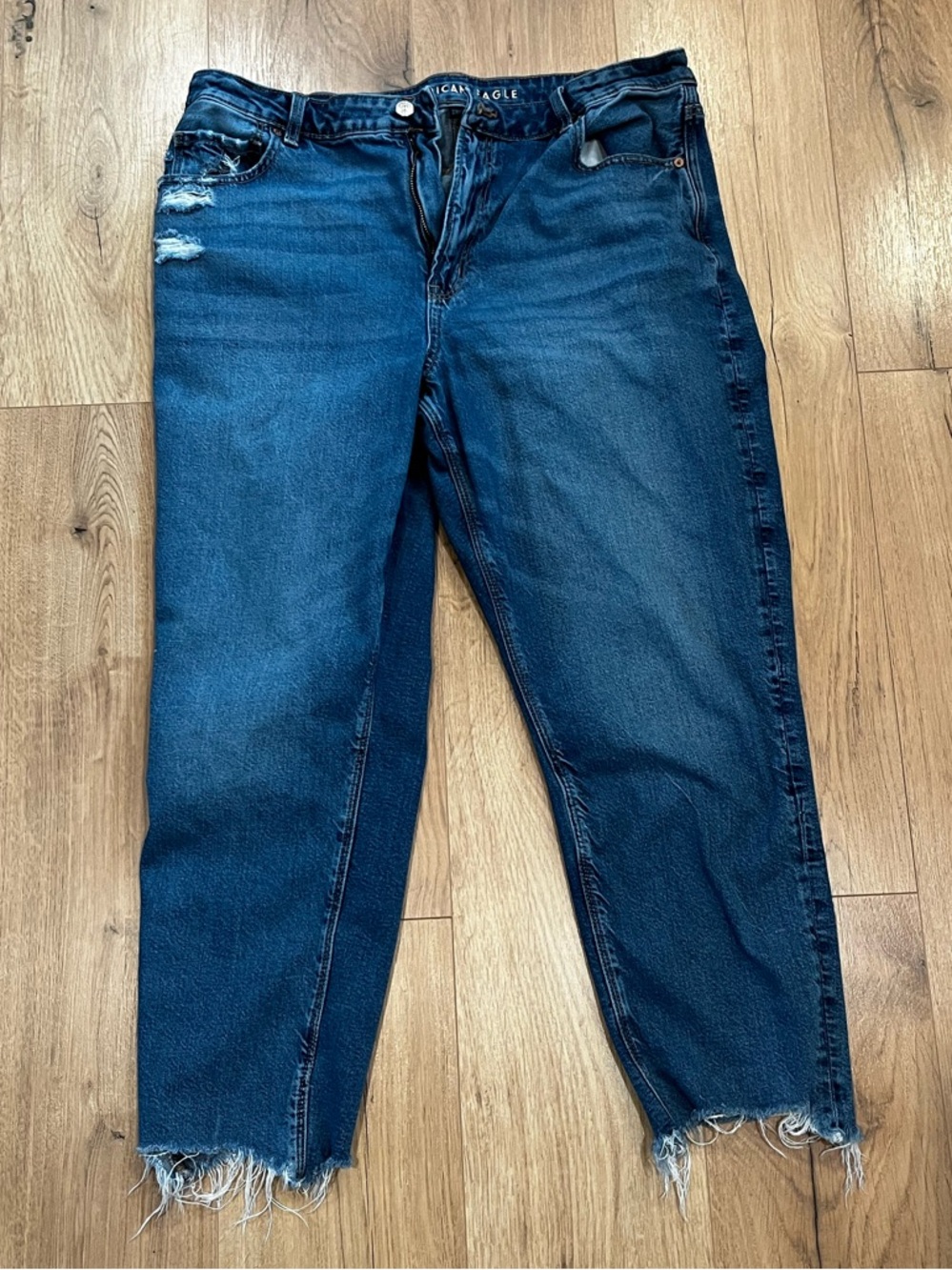 American Eagle Outfitters Dark Blue Cropped Distressed Jeans